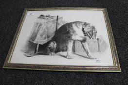 A charcoal drawing depicting a hound, dated 1914.