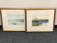 Henry Mayer; Coastal landscape and a marshland scene, two watercolours, signed,