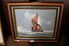 D. Pring : Thames barge, oil on canvas, signed, framed.