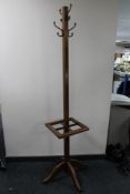 An oak hat and coat stand