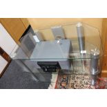 A fire proof storage box and glass tv stand