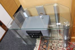 A fire proof storage box and glass tv stand