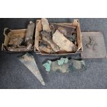Three boxes of antique wooden printing blocks