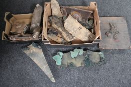 Three boxes of antique wooden printing blocks