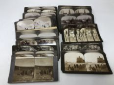 A collection of stereoscope viewing cards including Underwood & Underwood examples (approx.