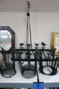 A set of metal stands and hanging ceiling rack