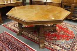 A good quality Edwardian oak octagonal library table, width 150 cm.