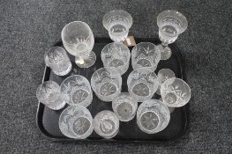 A tray of cut crystal and glass