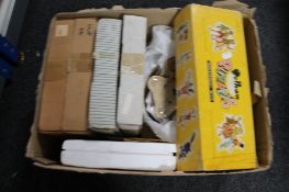 A box of collector's plates and Pelham puppet - girl CONDITION REPORT: Box in poor