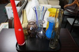 A tray of decorative glass vases,