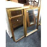 Two gilt framed mirrors together with a mahogany framed mirror