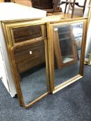 Two gilt framed mirrors together with a mahogany framed mirror