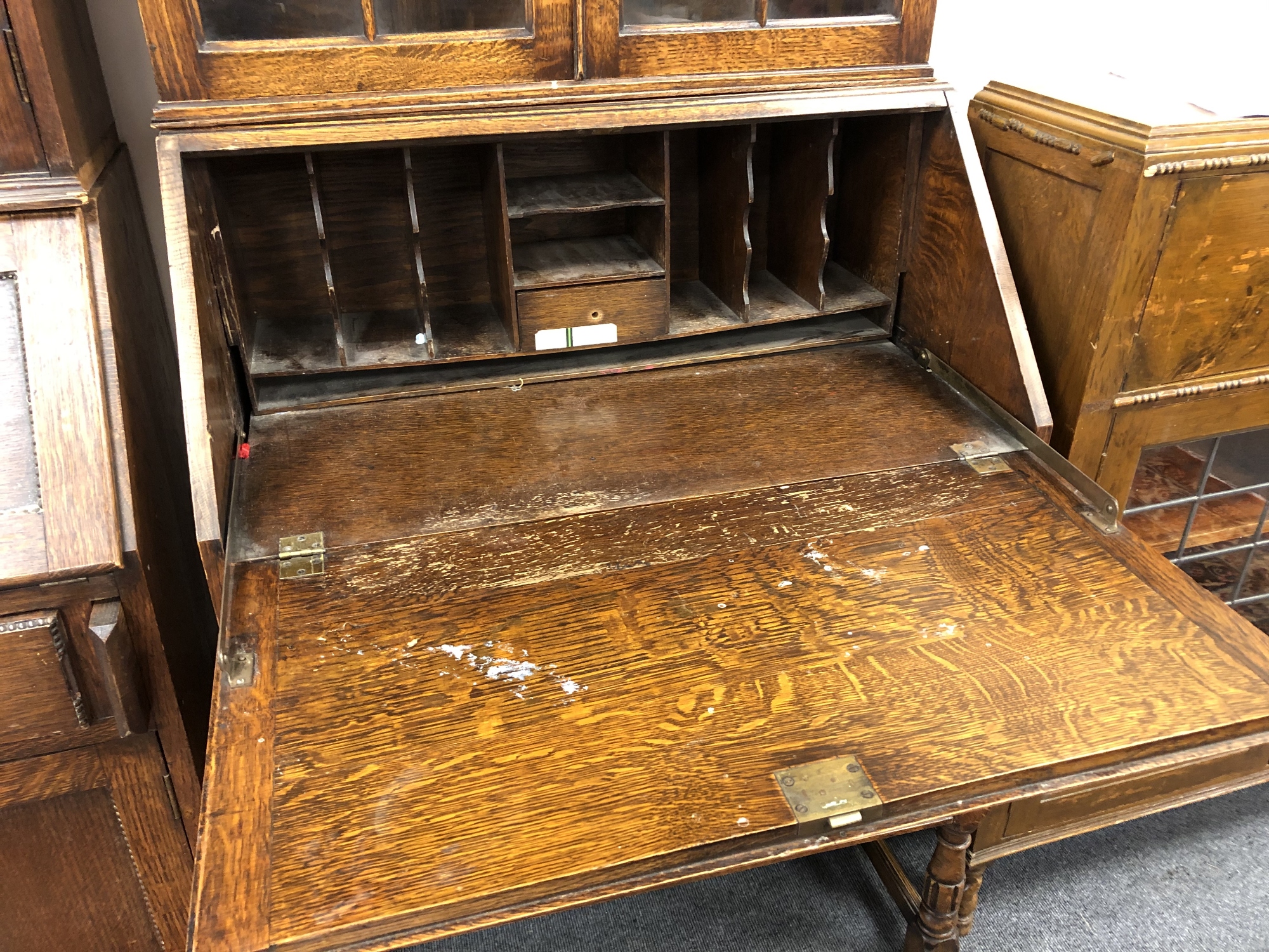 An Edwardian oak bureau bookcase CONDITION REPORT: 192cm high by 77cm wide by 46cm - Image 3 of 4