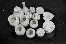 A tray of Aynsley little sweet heart china, pots,