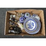 A quantity of ceramics including Chinese figures, blue and white plates,