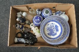 A quantity of ceramics including Chinese figures, blue and white plates,