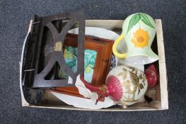 A crate of 19th century blue and white meat plate, further ceramics,