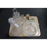 A tray of Bohemian crystal, decanter,