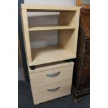 A beech two drawer cabinet and stand