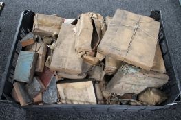 A crate of antique printing blocks relating to Newcastle upon Tyne