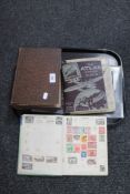 A tray of stamp albums, ephemera,