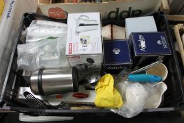 A box of thermal gravy pot, Aynsley boxed china, kitchen items,