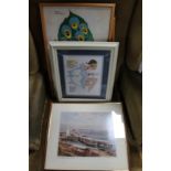 A signed colour print of North Shields by Walter Holmes together with further pictures and prints
