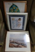 A signed colour print of North Shields by Walter Holmes together with further pictures and prints