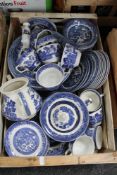 A large quantity of Willow pattern china