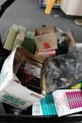 Two crates of electrical items, gauges,