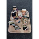 A tray of character jugs, Royal Doulton Long John silver,