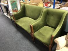 A three piece Edwardian salon suite comprising of two seater settee and pair of chairs