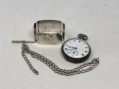 A silver open face pocket watch,