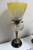 A Victorian glass oil lamp, height 54 cm.