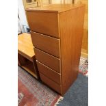 A teak five drawer chest CONDITION REPORT: 113cm high by 41cm wide by 47cm deep.