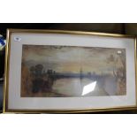 A gilt framed colour print - Boats in marshland.