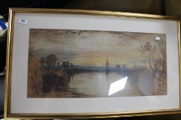 A gilt framed colour print - Boats in marshland.