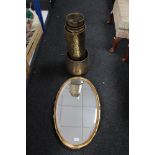 A gilt framed mirror together with a copper pot,