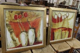 A pair of contemporary pictures - abstract flowers in vase