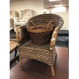 A wicker chair with basket