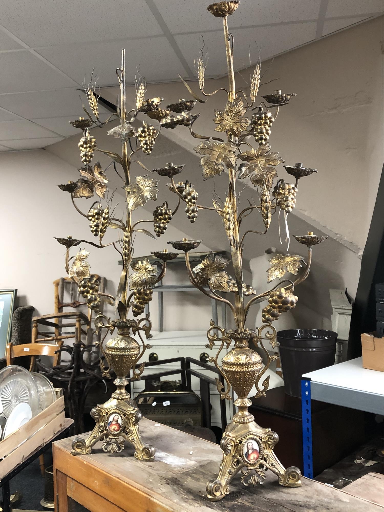 A pair of antique style metal table lights