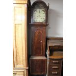A nineteenth century painted dial longcased clock with pendulum and weights