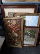 A gilt framed oil painting - landscape together with three further prints