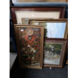 A gilt framed oil painting - landscape together with three further prints