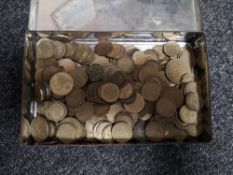 A tin of coins - three pence pieces etc