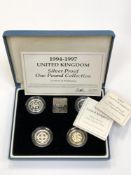 A silver proof 1994-1997 one pound coin collection,