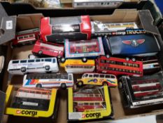 A crate of Corgi and other die cast