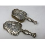 A fine quality Art Nouveau brush and hand mirror depicting kingfishers