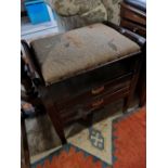 An Edwardian storage piano stool with music