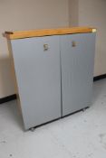 A beech and grey office storage cabinet